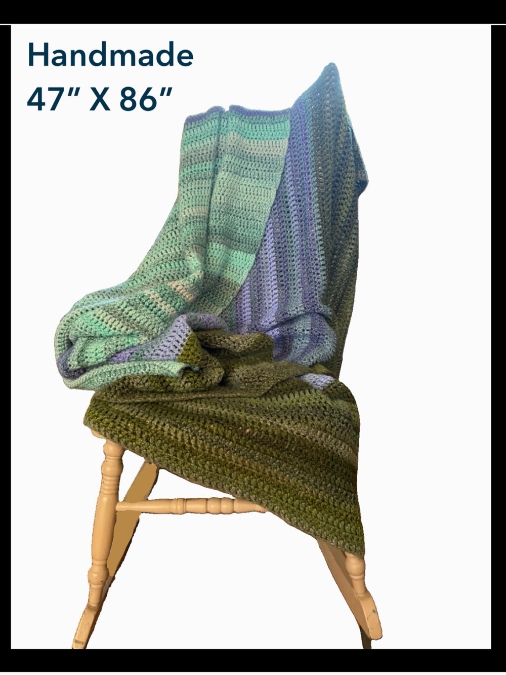 Lg Handmade Crochet Sofa Throw Blanket - Multicolor Striped Rectangle, Colorful